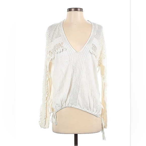 WILDFOX Ivory Boho Fringe Knit Pullover Top – Size S - Picture 3 of 6